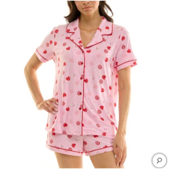 Jaclyn Womens Valentines Day Pajama Set 3-Piece Notch Collar PJ Sleepwear Hearts - Picture 6 of 7
